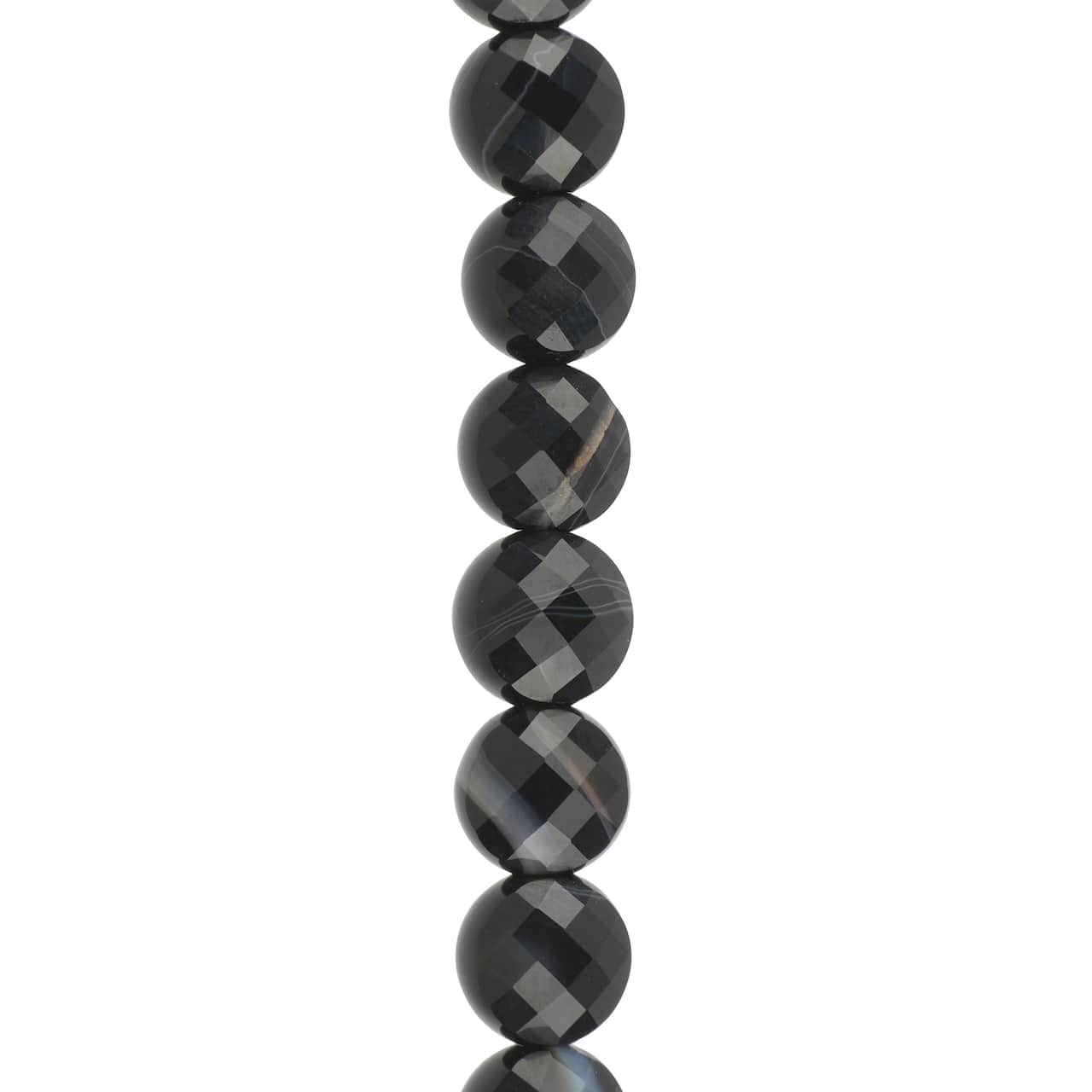 12 Pack: Black Faceted Agate Round Coin Beads by Bead Landing™